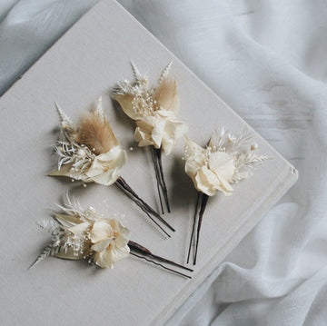 Dried Flower Hair Pins IVORY WHITE